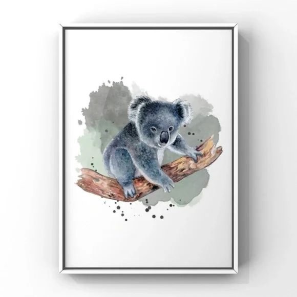 Blue grey watercolor Koala portrait wall art home decor poster print - Picture 2 of 4